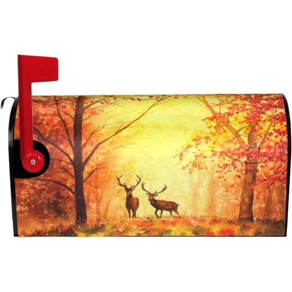 Deer Animal Autumn Forest Mailbox Magnetic Post Mailbox Cover Garden Decor Outdoor Large 25.5" X 21"