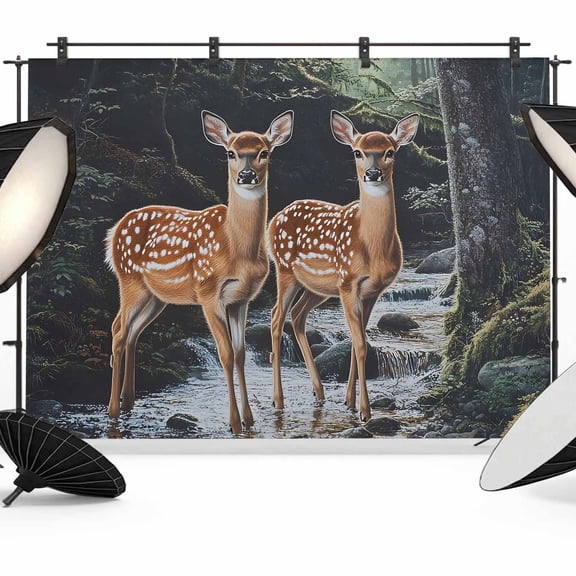 Deer Animal Backdrop for Photography, Forest River Nature Scenery Photo Backdrop Portrait Background Party Banner Photo Backgrounds for Studio Booth Props, 7x5ft