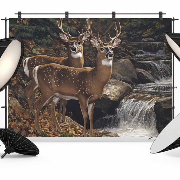 Deer Animal Backdrop for Photography, Forest Rock River Nature Scenery Photo Backdrop Portrait Background Party Banner Photo Backgrounds for Studio Booth Props, 7x5ft