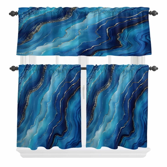 Deer Animal Curtain Valances Set Forest Rock River Nature Scenery Kitchen Curtains 24 inch Length Rod Pocket Valance and Tiers 3 Piece Set Small Bedroom Bathroom Laundry Decor