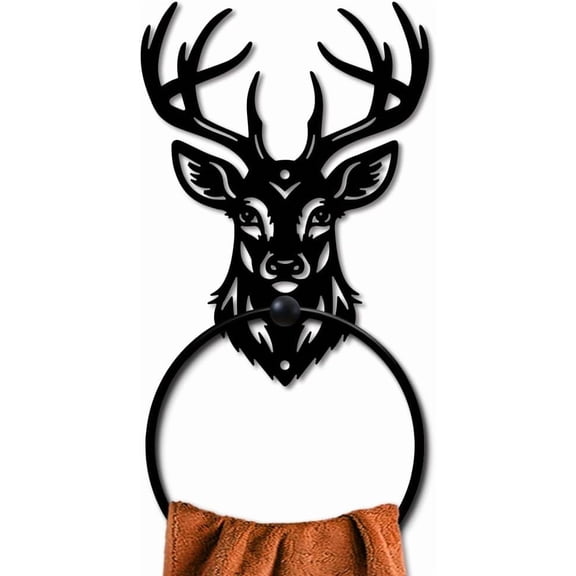 Deer Animal Metal Towel Ring Deer Head Towel Holder Elk Antler Wall Decor Towel Hanger Black Art Custom Towel Rack Wall Mounted for Bathroom Kitchen Home Decors Gift