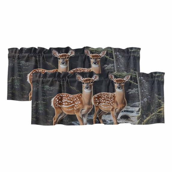 Deer Animal Window Valance, Forest River Nature Scenery 2 Pack ...