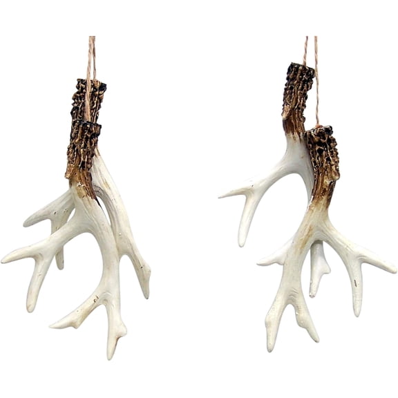 Wowser Deer Antler Christmas Tree Ornaments, Rustic Holiday Decoration for Hunters, 5 inches, Set of 2
