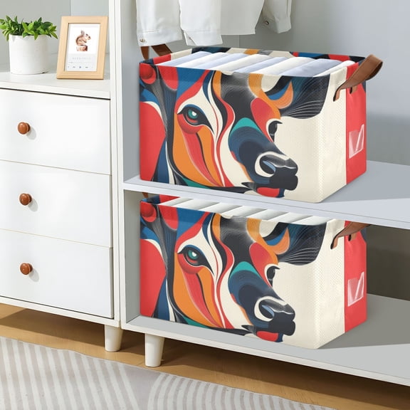 Deer Antler Colorful Foldable Storage Large Fabric Storage Baskets Organizer Storage Bins with Handles for Shelves