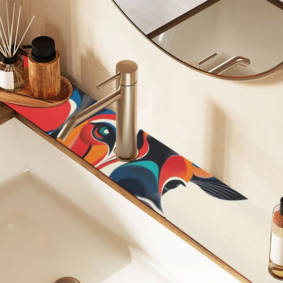 Deer Antler Colorful Sink Splash Guard Faucet 14.7x5.4in Drying Mat Drying Mat Absorbent Pad for Bathroom Kitchen 1PCS