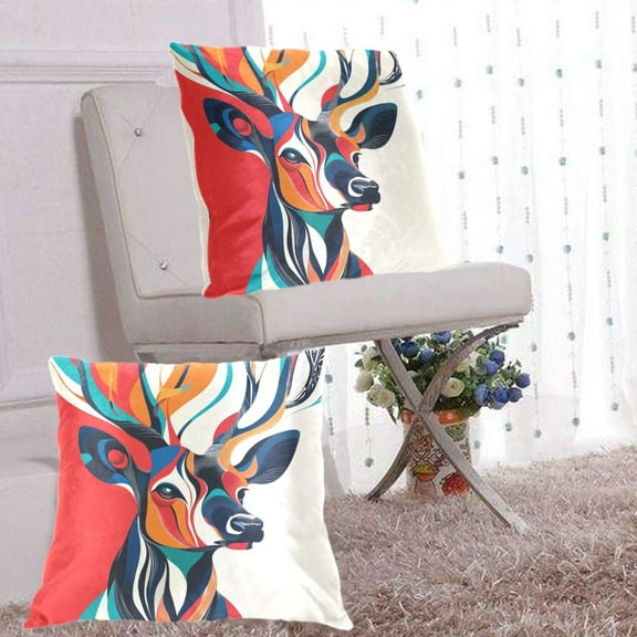 Deer Antler Colorful Throw Pillow Covers Set of 2 Decorative Pillow Cases for Chair Sofa Bedroom Living Room