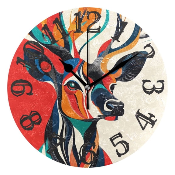Deer Antler Colorful Wall Clock 10 inch Non-Ticking Easy to Read Decorative Clocks for Home Bedroom Living Room