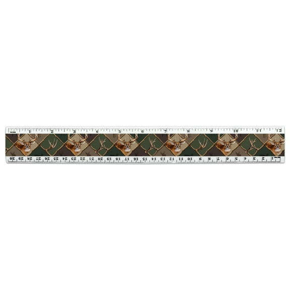 Deer Antler Hunting Hunter Camouflage Diamond 12 Inch Standard and Metric Plastic Ruler