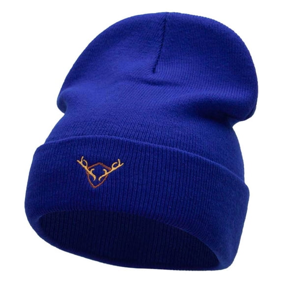 Deer Antler Insignia Embroidered 12 Inch Long Knitted Beanie - Royal OSFM