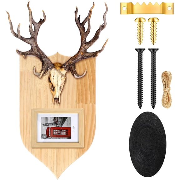 Deer Antler Mounting Kit European Mount Plaques Deer Horn Mount Plaques Iron Buck Antler Picture Frame for Christmas Winter Home Hanging Gifts Decoration(Shield Shaped)
