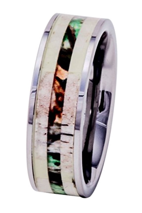 Deer Antler Ring Tungsten with Camo Wood Inlay 8mm Mens Wedding Band Comfort Fit (10)