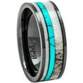 thumbnail image 1 of Deer Antler Ring Turquoise Black Ceramic 8mm Comfort Fit Wedding Band (13), 1 of 1