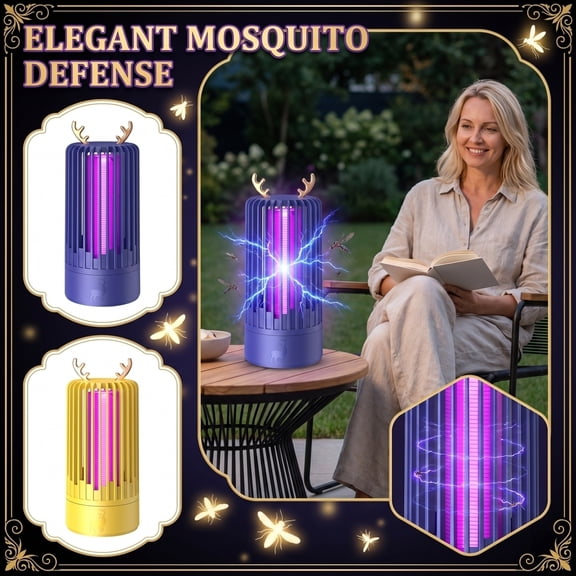 Deer Antler Shape USB Rechargeable Bug Zapper Lamp, Purple LED Light Electric Mosquito Trap with Built-in Battery, Indoor Portable Insect Catcher for Bedroom Kitchen Camping,A