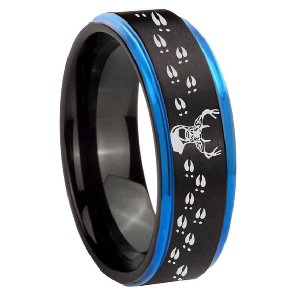 Deer Antler Step Edge Black And Blue Tungsten Promised Ring 10MM