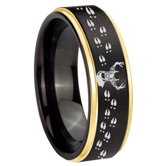 Deer Antler Step Edge Black And Gold Tungsten Promised Ring 10MM