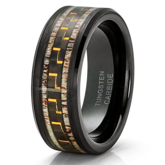 Deer Antler Tungsten Ring Deer Antler Wedding Band Anniversary Ring 8mm Black Tungsten Ring Comfort Fit