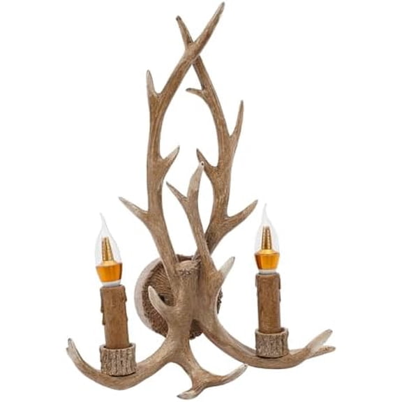 Deer Antler Wall Sconce, Rustic Metal Resin LED Lamp, 2 Lights Vintage Farmhouse Candle Wall Mount Light, Indoor Lighting for Bedroom Hallway Living Room Home Decor$$Tools & Hardware Other