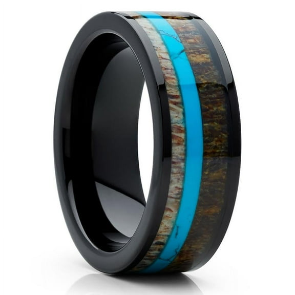 Deer Antler Wedding Ring,Turquoise Tungsten Ring,8mm Wedding Ring,Black Tungsten Ring,Anniversary Ring,Engagement Ring,Comfort Fit