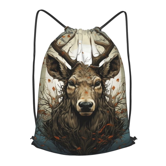Deer Antler Whitetail Drawstring Backpack Gym String Bag Sports Sackpack Cinch Sack, Small