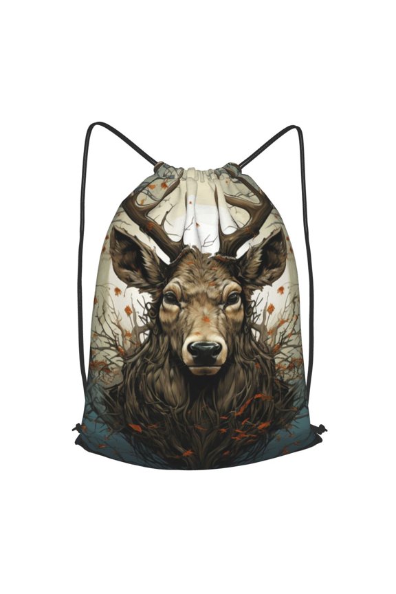 Deer Antler Whitetail Drawstring Backpack Gym String Bag Sports Sackpack Cinch Sack, Small