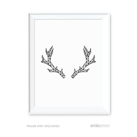 Deer Antlers Geometric Animal Origami Wall Art Black White Minimalist Print