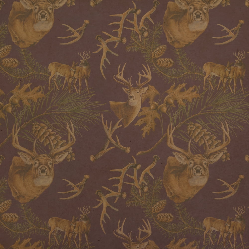 Deer Antlers Pine Tree Cones Hunting Premium Kraft Roll Gift Wrap Wrapping Paper