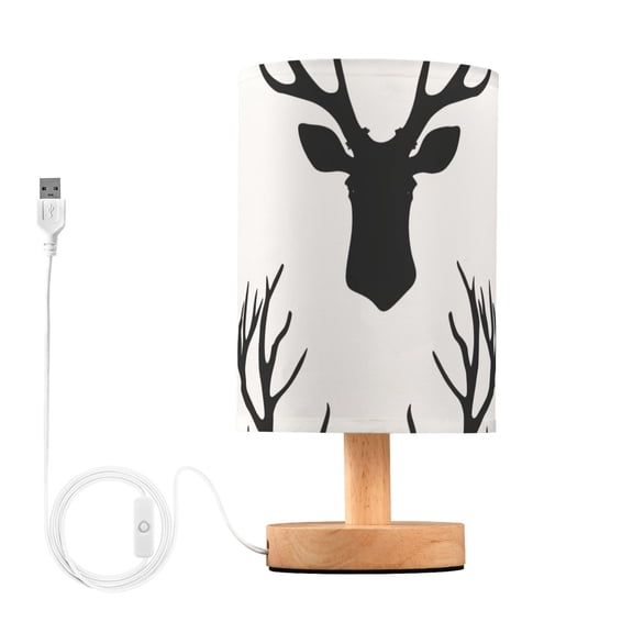 Deer Antlers Silhouette Bedside Desk Lamp LED Table Nightstand Lamps Warm Light Fabric Lampshade for Home Bedroom Office Living Room Decor
