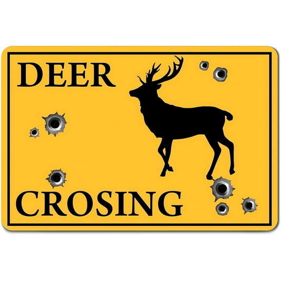 Deer Appearing Warning Hunting Gift Sign - 8"x12" Bullet Holes Deer Fence Aluminum Notice Sign for Yard Home Outdoor, Hunting Zone, Roadside, Wildlife Safety