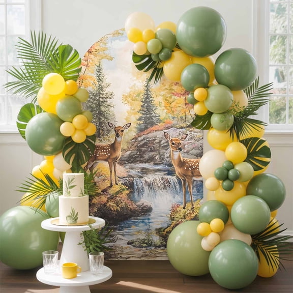 Deer Arch Backdrop Cover, 4FT, Forest River Landscape Spandex Arch Covers Double-Sided Backdrop for Wedding Birthday Party Photo Background Decoration