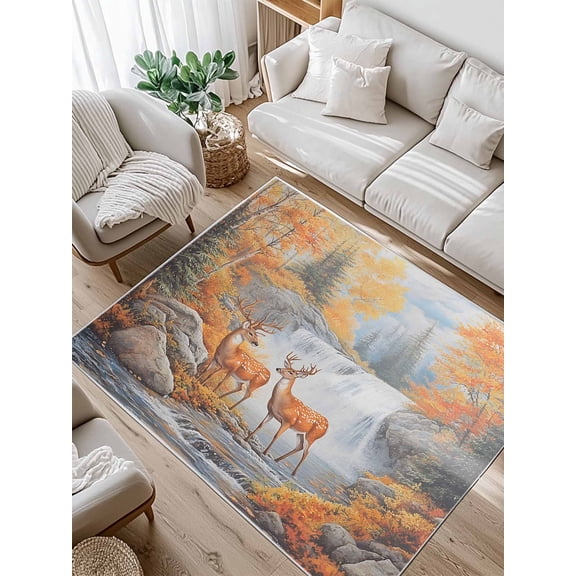 Deer Area Rug for Bedroom 4x6 Ft Forest Wildlife Rustic Super Soft fuzzy Throw Rug Non-Slip Fluffy Plush Indoor Floor Carpet for Living Room Nursery Home Decor