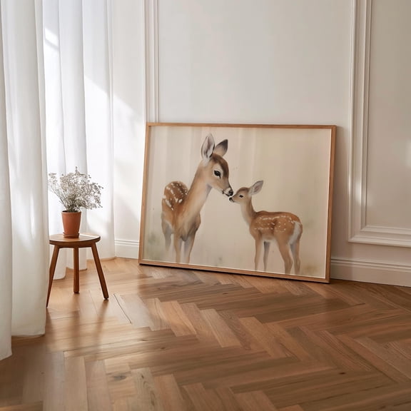 Deer Art Print Cute Animal Nursery Room Wall Decor, Stretched Canvas 12x16in