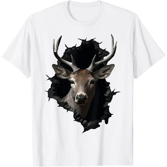 Deer Artwork Wall Animal Lover Softstyle Unisex T-Shirt,White Color,Size 5-6T