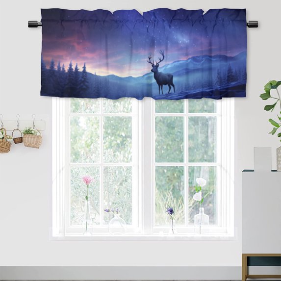 Deer Aurora Curtains Valances for Home Decor Night Sky Landscape Colourful Northern Lights Forest Thermal Insulated Room Darkening Curtain for Dinning Room 54 by 18 in, 1 Panel