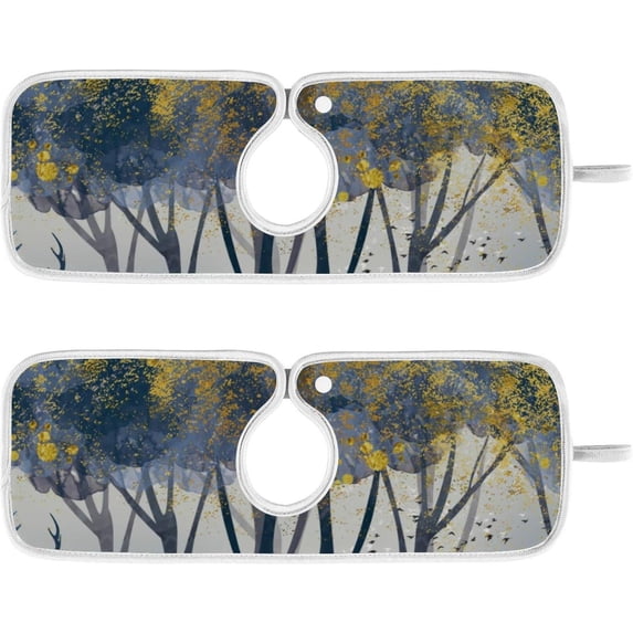 Deer Autumn Forest Kitchen Sink Splash Guard for Faucet 2 Packs Faucet Absorbent Mats Winter Trees Retro Faucet Handle Drip Catcher Quickly Drying Mat for Kitchen Counter Bathroom, 30"x5.5"