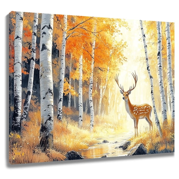Deer Autumn Forest Wall Art Print, Fall Wildlife Decor