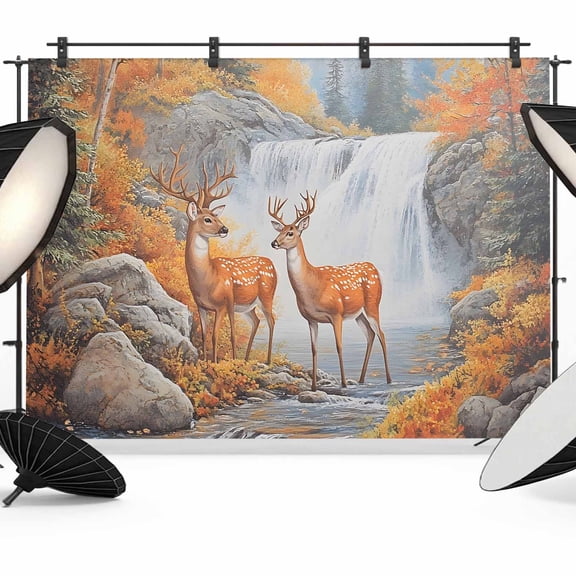 Deer Backdrop for Photography, Forest Wildlife Rustic Photo Backdrop Portrait Background Party Banner Photo Backgrounds for Studio Booth Props, 10x8ft