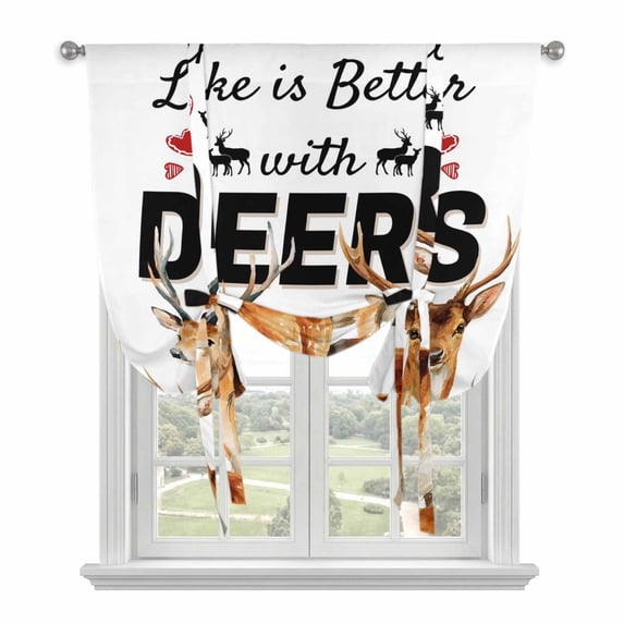 Deer Balloon Curtains for Living Room/French Door, Wildlife Animals Farmhouse Country Elk Tie Up Curtains 63 Inch Length Energy Saving Kitchen Curtains Shades for Windows 42"x63"