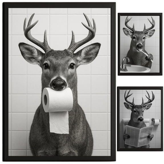 TheNameStore Deer Bathroom Decor Wall Art Farmhouse Photo Picture 8.5 x 11 Photo Print Art Prints Set of 3