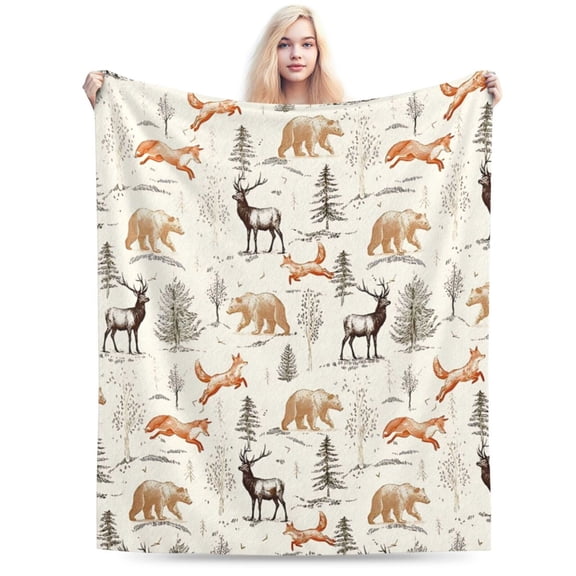 Deer Bear Fox Throw Blanket for Couch 50x40