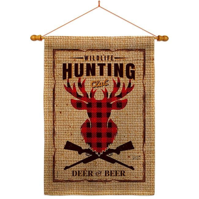 Deer & Beer Sports Hunting 28 x 40 in. Double-Sided Decorative Vertical House Flag Set for Decoration Banner Garden Yard Gift