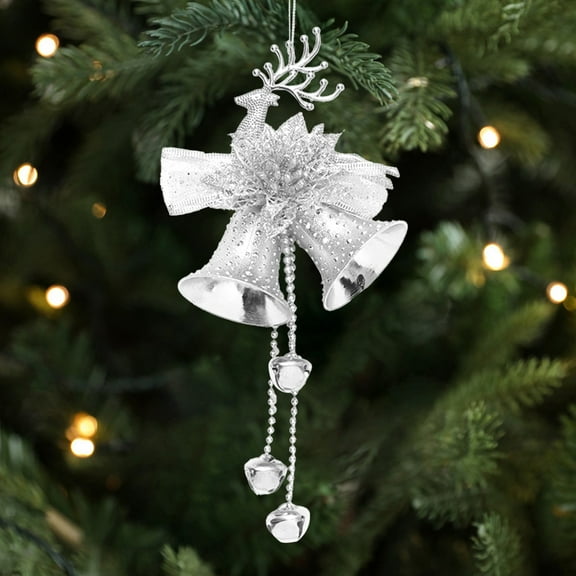Deer Bells Ornaments Artificial Flower Bow Hanging Decorations, Christmas Tree Ornaments Set for Holiday Home Decor, Festive Party Decorations for Family Gatherings, Front Door Welcome Akmoler