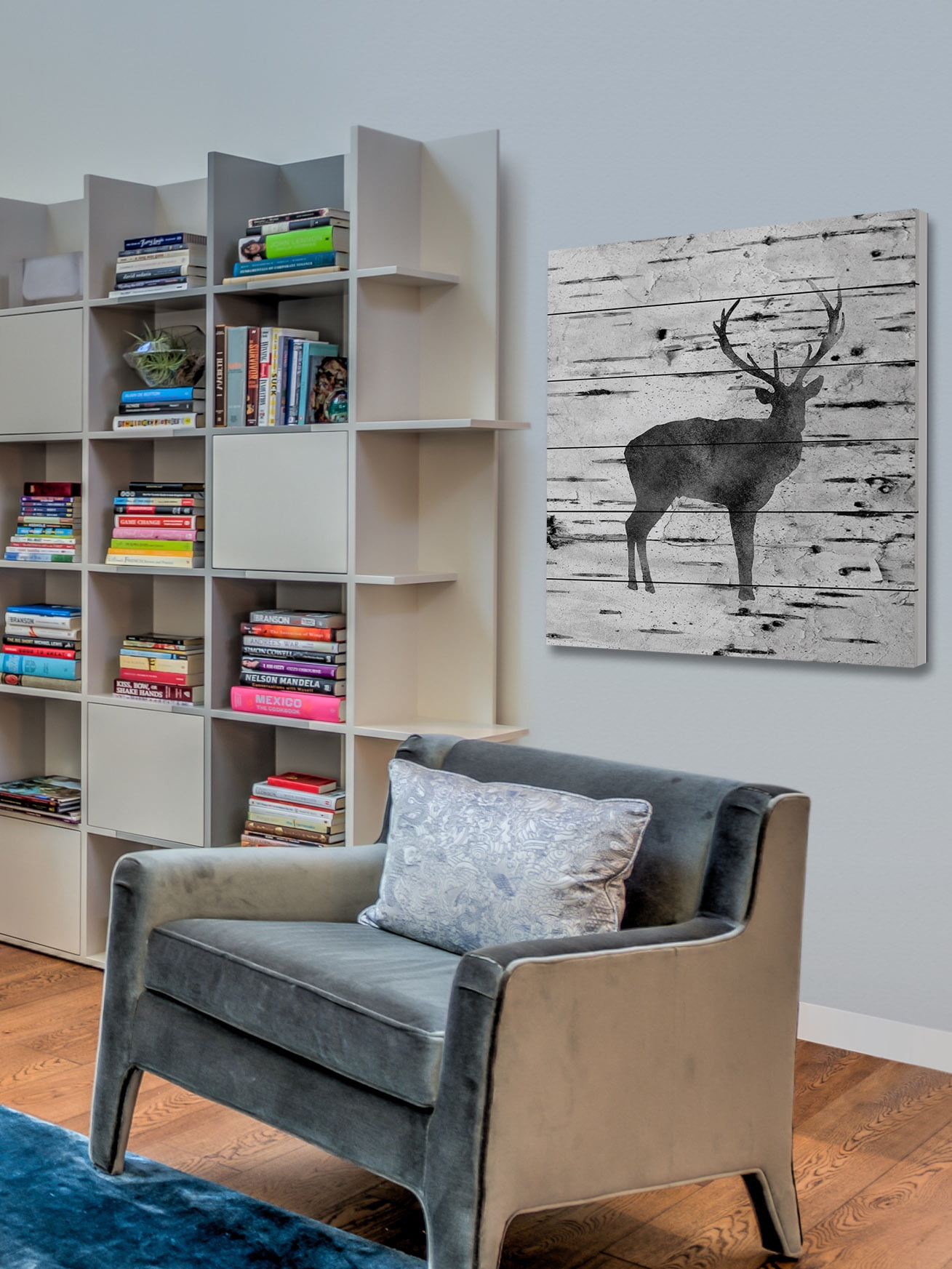 "Deer Birch Bark" Painting Print on White Wood