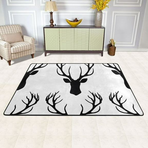 Deer Black Area Rug Washable 72 x 48 Floor Carpet Mat Non Slip for Bedroom Living Room Kids Room Home Decor