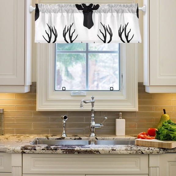 Deer Black Curtain Valances Farmhouse Design Window Treatment Decor Blackout Rod Pocket for Windows Living Room Kitchen 54" x 18"