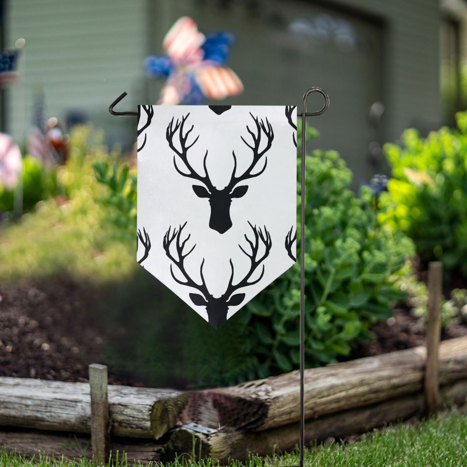 Deer Black Garden Flag 18