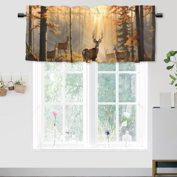 Deer Blackout Curtain Valances Foggy Forest Elk Animal Wildlife Hunting Living Room Windows Valance Rod Pocket 1 Panel 54x18inch(1Pcs)
