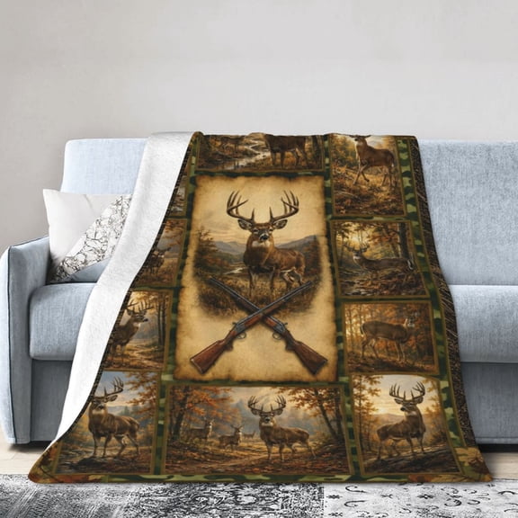 Deer Blanket Deer Hunting Quilt Patchwork Soft Cozy Throw Blanket Gift for Men Women 50x40