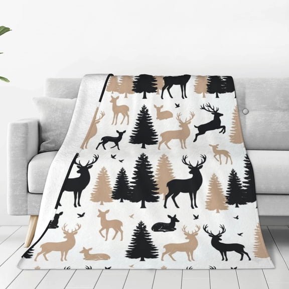 Deer Blanket, Forest Animal Flannel Throw, Cozy Plush Blanket for Sofa Couch Bed, Rustic Home Decor 50x40