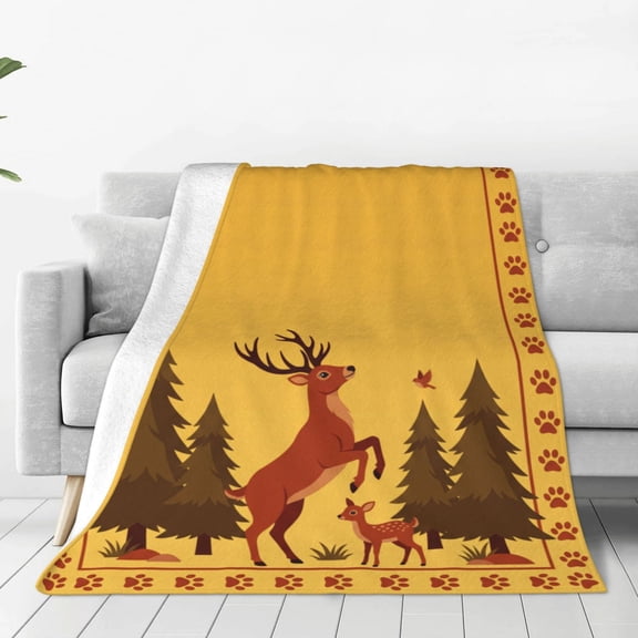 Deer Blanket, Forest Animal Flannel Throw, Cozy Plush Blanket for Sofa Couch Bed, Rustic Home Decor 50x40