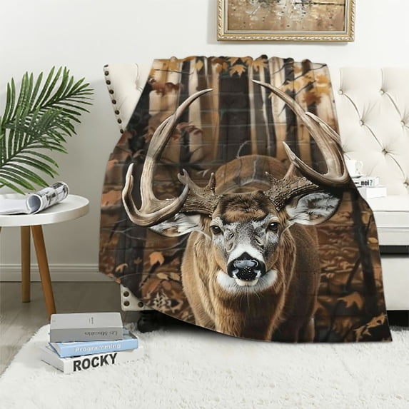 Deer Blanket, Deer Gifts for Men Women Hunters, Hunting Gifts for Men Women, Forest Hunting Camo Buck Deer Blankets, Camo Blanket, Gifts for Hunters, Cool Men Gifts Blanket